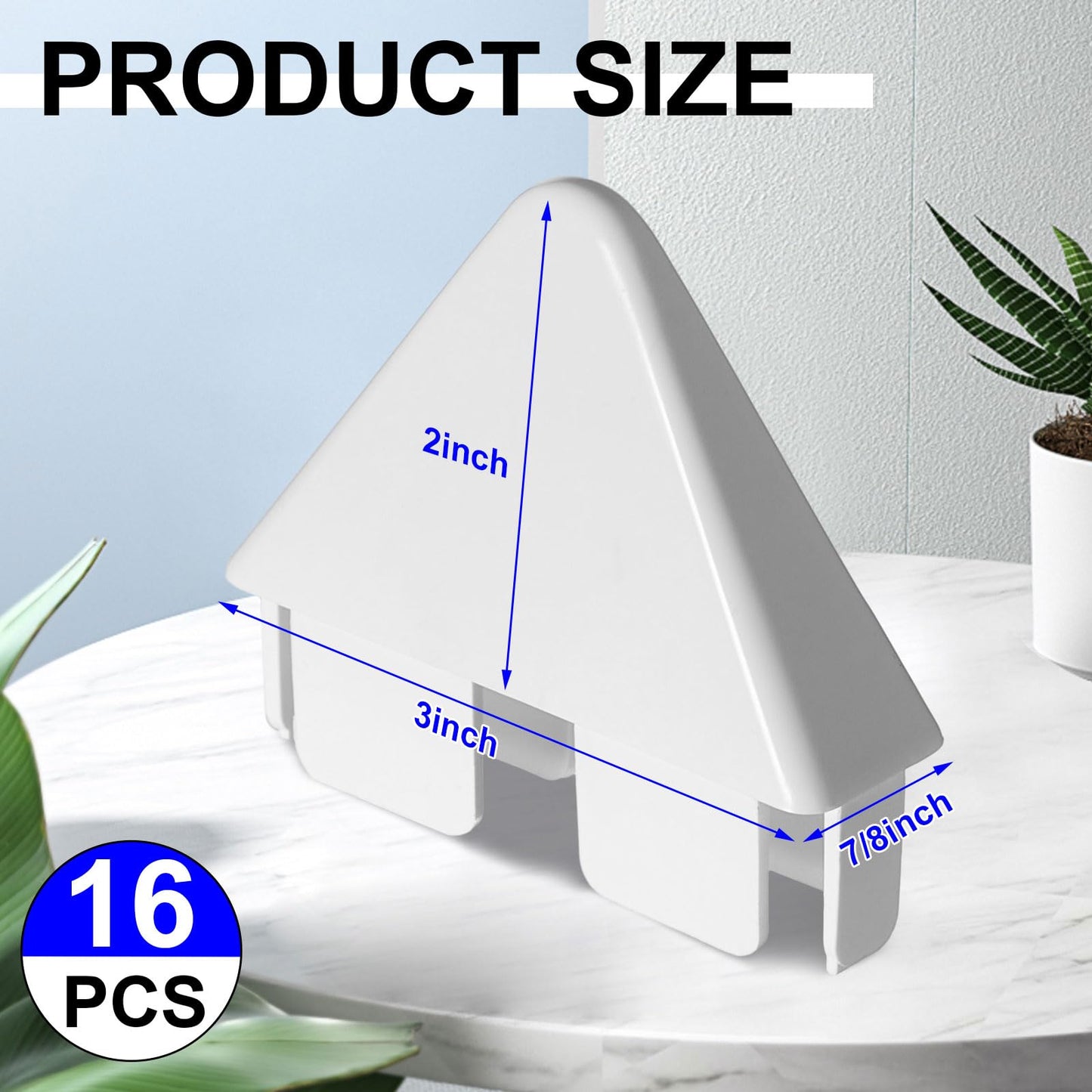Pelopy 8 Packs Vinyl Picket Fence Caps 7/8" x 3" Vinyl Picket Fence Parts White Post caps for Outdoor Garden (Pointed Style)