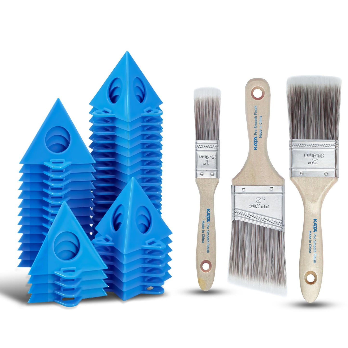 KATA Painters Painting Pyramid Stands - 36pcs Paint Triangle Stand Cabinet Door Risers 3pcs Paint Brushes Kit for Furniture Canvas Support Painting, Professional Household Art DIY Projects Supplies