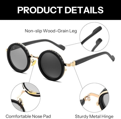 FEISEDY Polarized Sunglasses - Adjustable Manual Dimming, Wood-Grain Temples, UV400 Protection