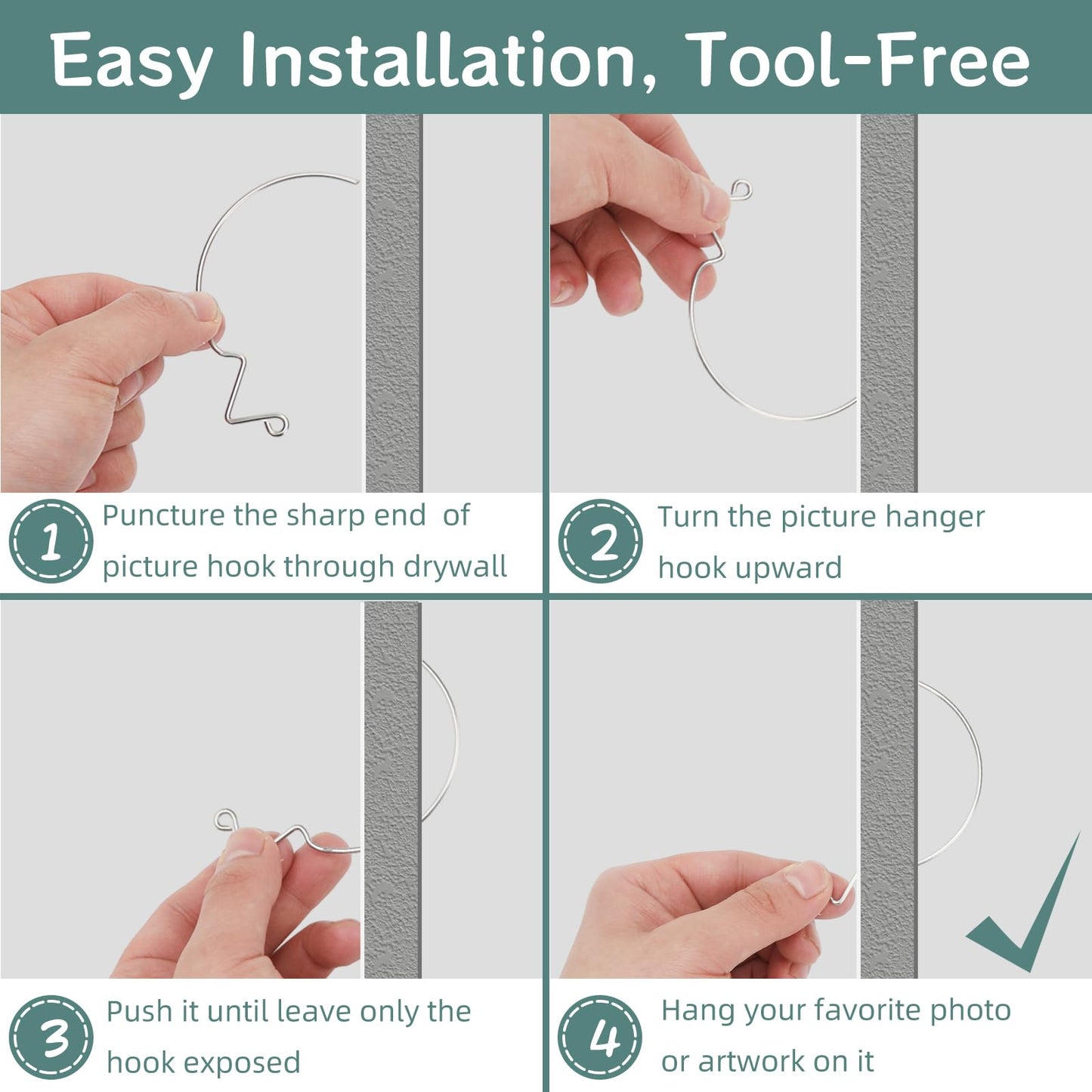 AccEncyc 50Pcs Picture Hanger Hooks Super Hooks for Hanging Drywall Picture Hanging Hooks Heavy Duty Wall Hooks for Hanging Pictures, Photos, Frames, Planters, Art, Clock