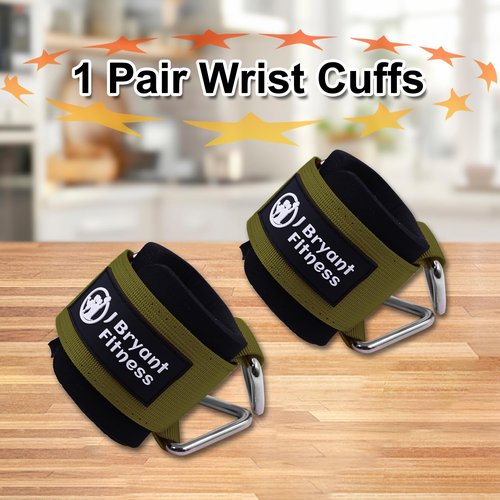 J Bryant Fitness Wrist Cuffs for Cable Machines – Heavy Duty Adjustable Wrist Straps with 7mm Neoprene Padding for Strength Training, Pull Exercises, and Forearm Support (Green, Medium)