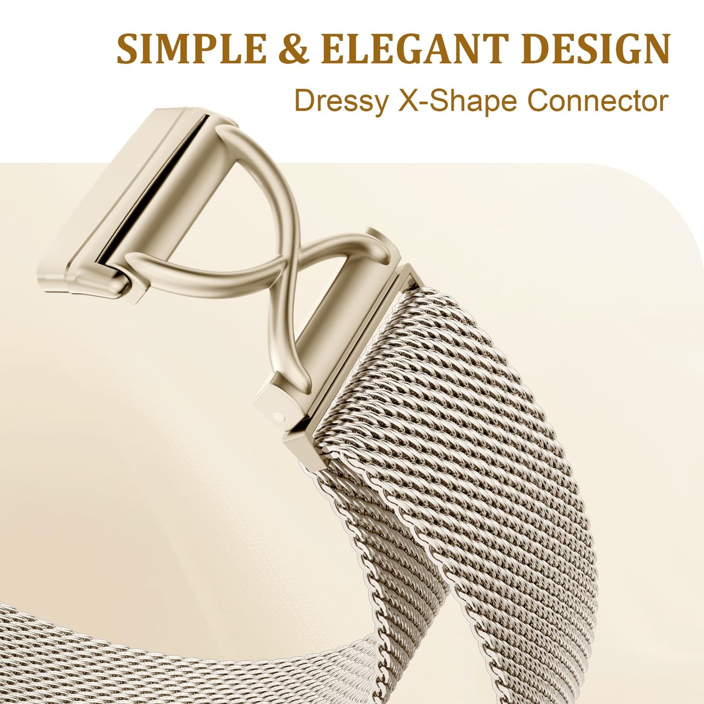 JKD Metal Bands Compatible with Fitbit Sense 2/Versa 3/Sense/Versa 4 Bands for Woman Men, X-Shape Stainless Steel Strap Mesh Replacement for Fitbit Versa 4/Sense 2 Smartwatch, Champagne Gold