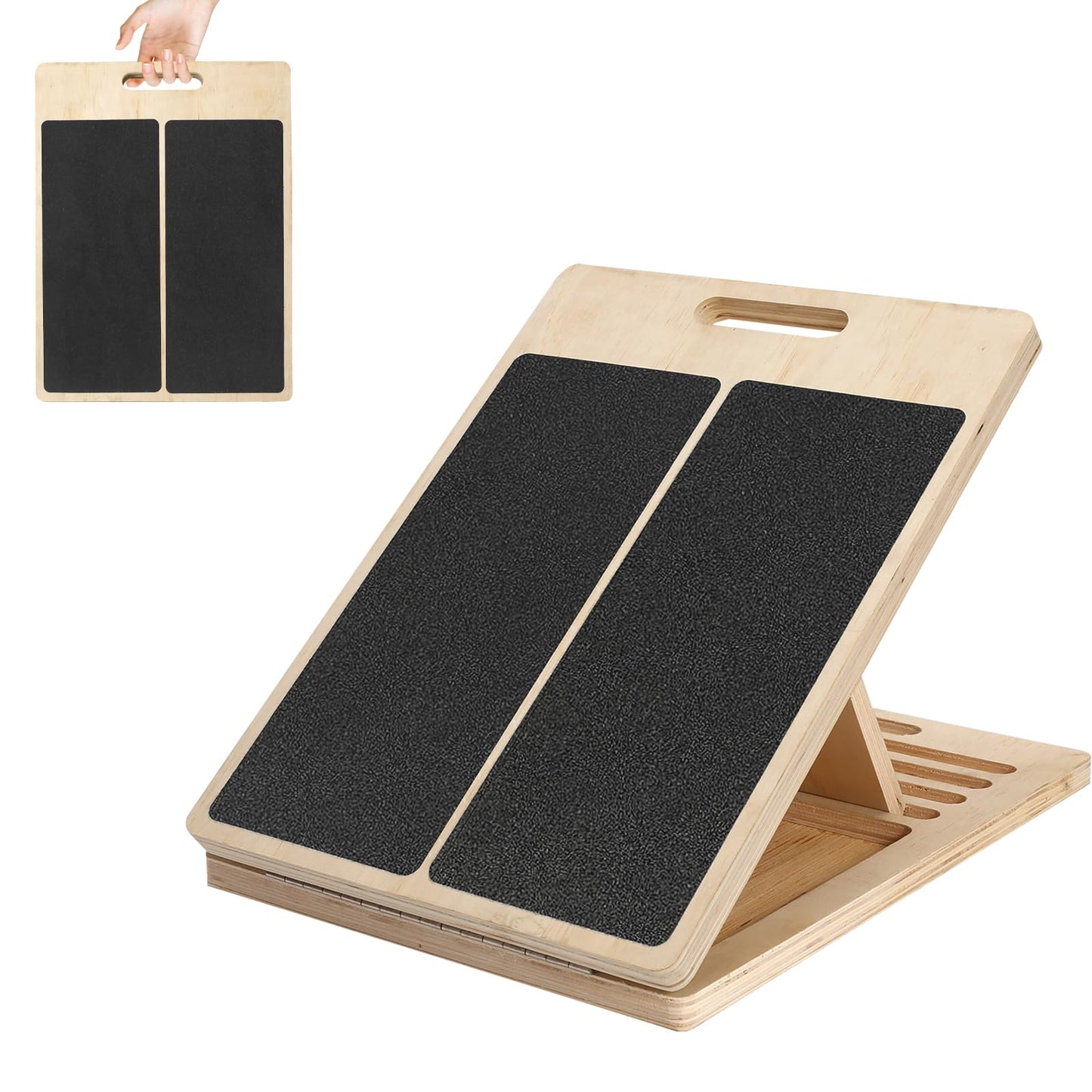 Portable Wooden Slant Board for Calf Stretching Squats Calf Stretcher with Training Poster, 300 Lbs Weight Capacity Calf Stretch Wedge for Leg, Knees, Heel, Ankle & Stretching