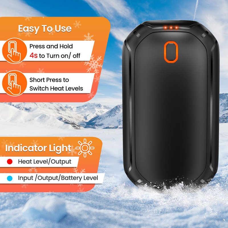 2 Pack Hand Warmers Rechargeable, 2025 New Portable Magnetic Electric with 12hrs Warmth, Double-Sided Heating Pocket Size for Outdoors, Camping - Black