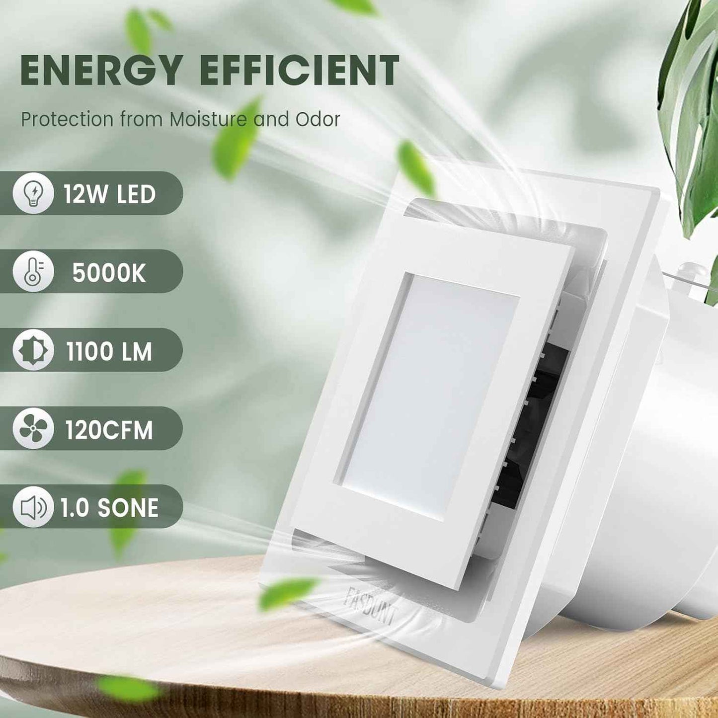 9.8" Bathroom Exhaust Fan with LED Light - 120 CFM Quiet Ceiling Ventilator, Easy Install