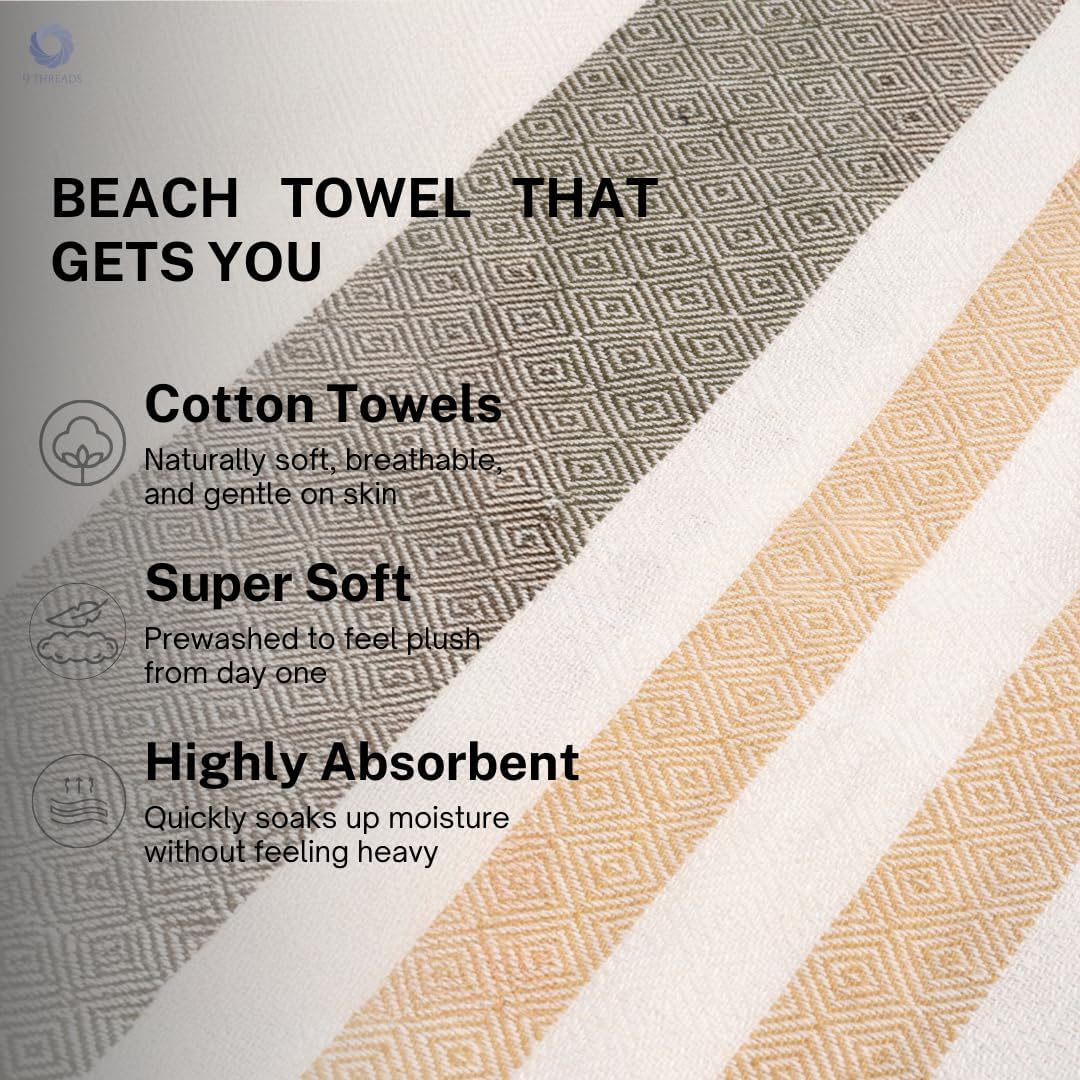 Skiennix Oversized Cotton Turkish Beach Towel - Quick Dry & Absorbent | 36"x72", Sage & Sand (2 Pack)