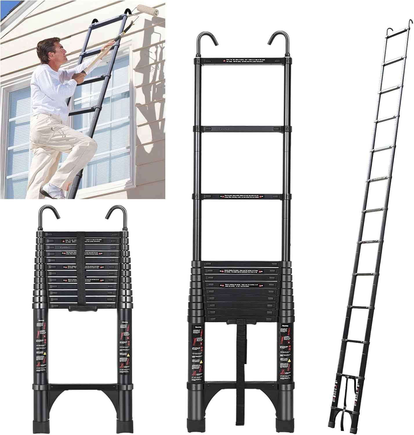 8.5 FT Telescoping Ladder - Lightweight Aluminum Extension Ladder with Stabilizers for Home & RV Travel