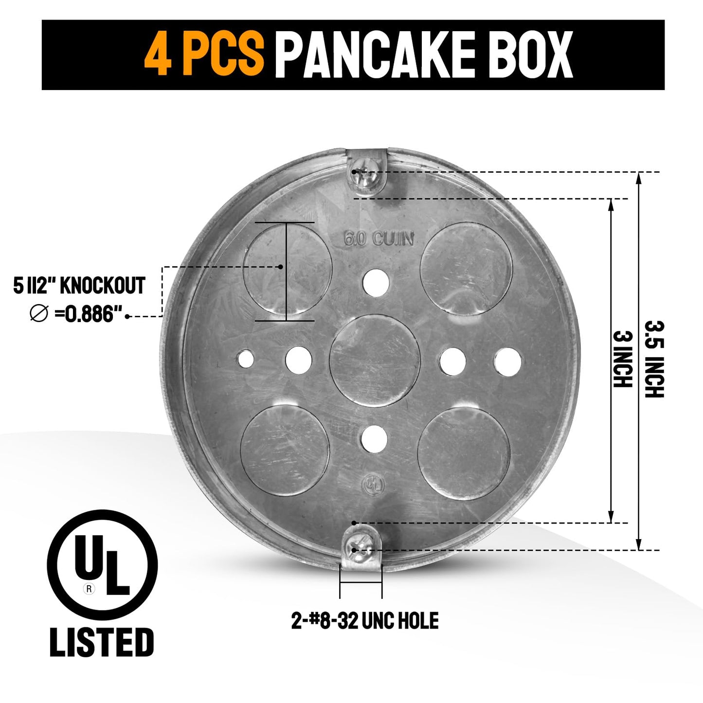 2 Pack Shallow Electrical Box, 1/2-Inch Deep, 1/2-Inch Bottom Knockouts 4-Inch Round Ceiling Pan Pancake Box Round Electrical Box (2)
