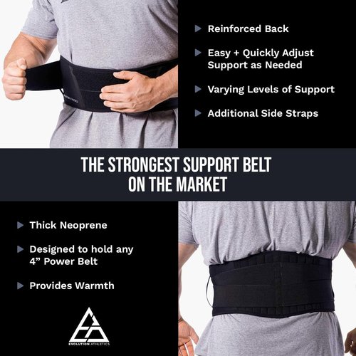 Evolution Athletics Weight Lifting Support Belt for Strength Training, Powerlifting, or Deadlift, Features Thick Durable Comfortable Neoprene, Reinforced Back, Adjustable Side Straps, 3XL, Black