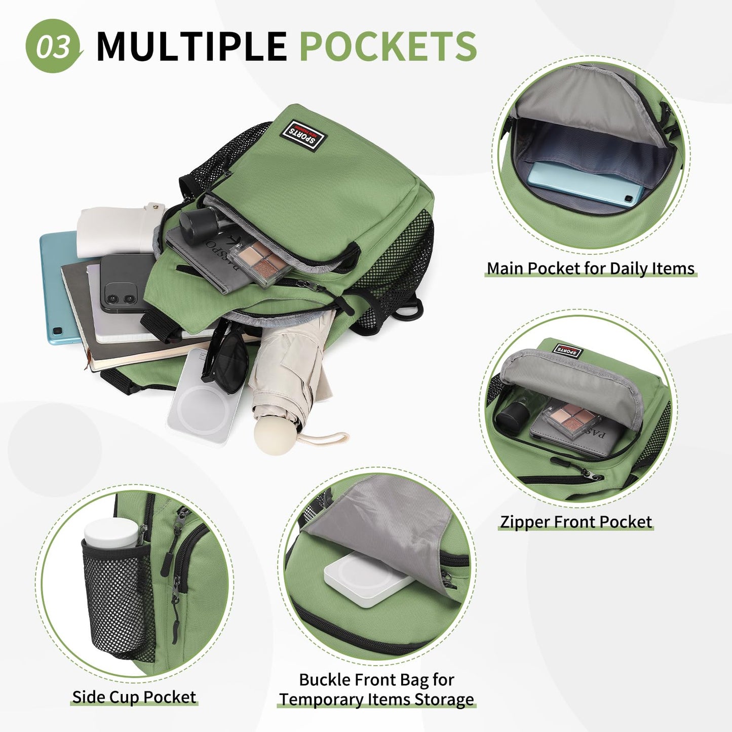 SUIKIHUM Convertible Sling Bags for Women Men, Lightweight Crossbody Backpack Daypack Fit for 11" Tablet for Casual Travel Sport Hiking (Green)