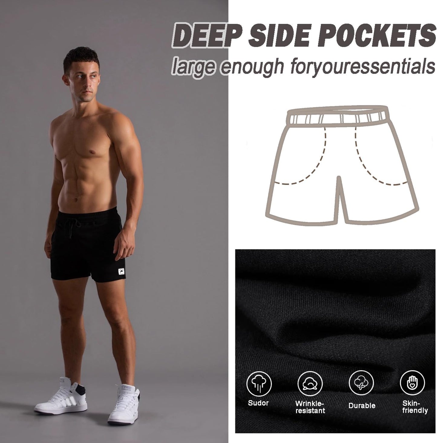 Skiennix Men's Cotton Athletic Shorts - 5/7 Inch with Pockets for Gym Workouts | Comfortable Fit