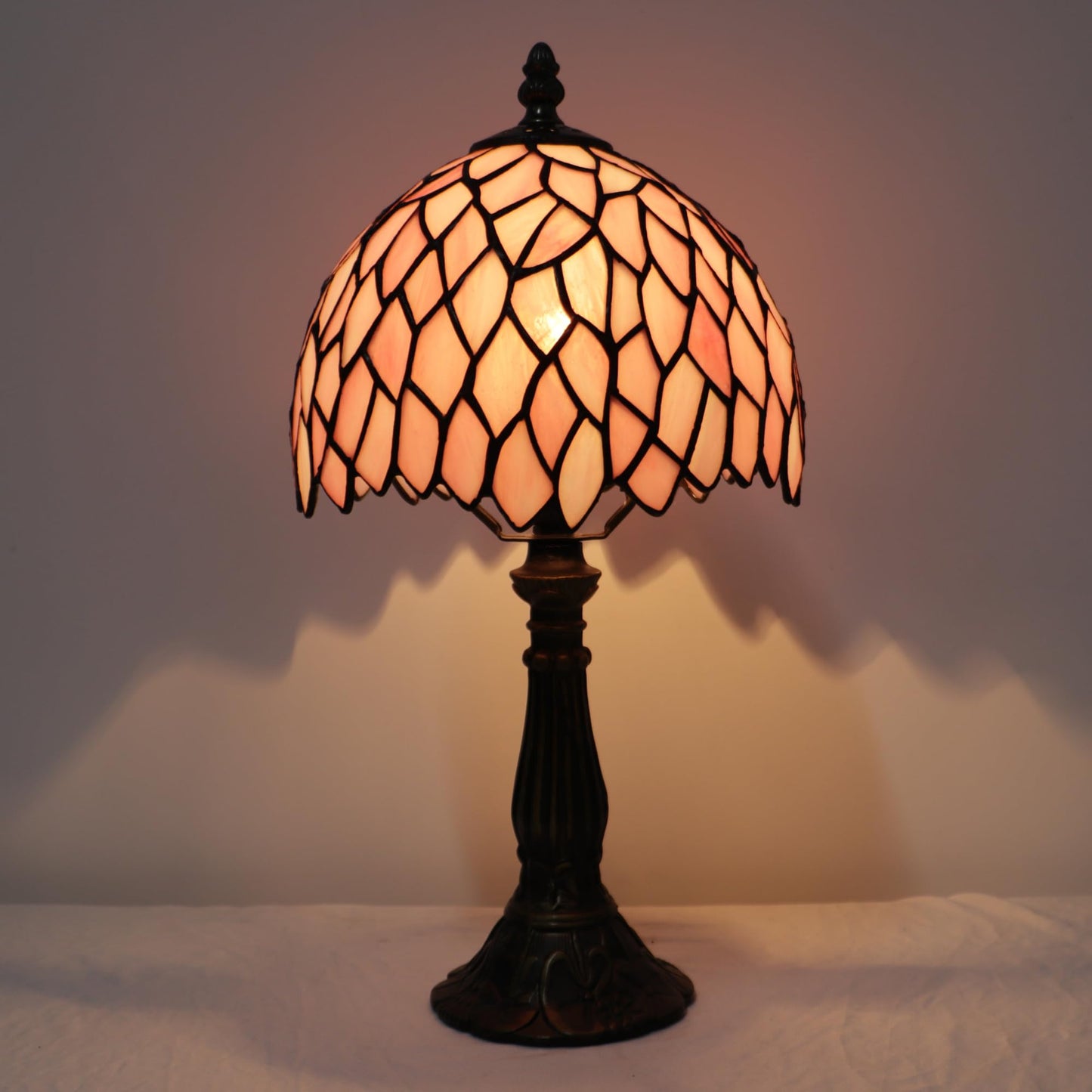 LXHCYOU Small Tiffany Lamp Mini Accent Table Lamp Stained Glass Desk Memory Lamp Sympathy 8X14.5 Inch (Pink Wisteria)