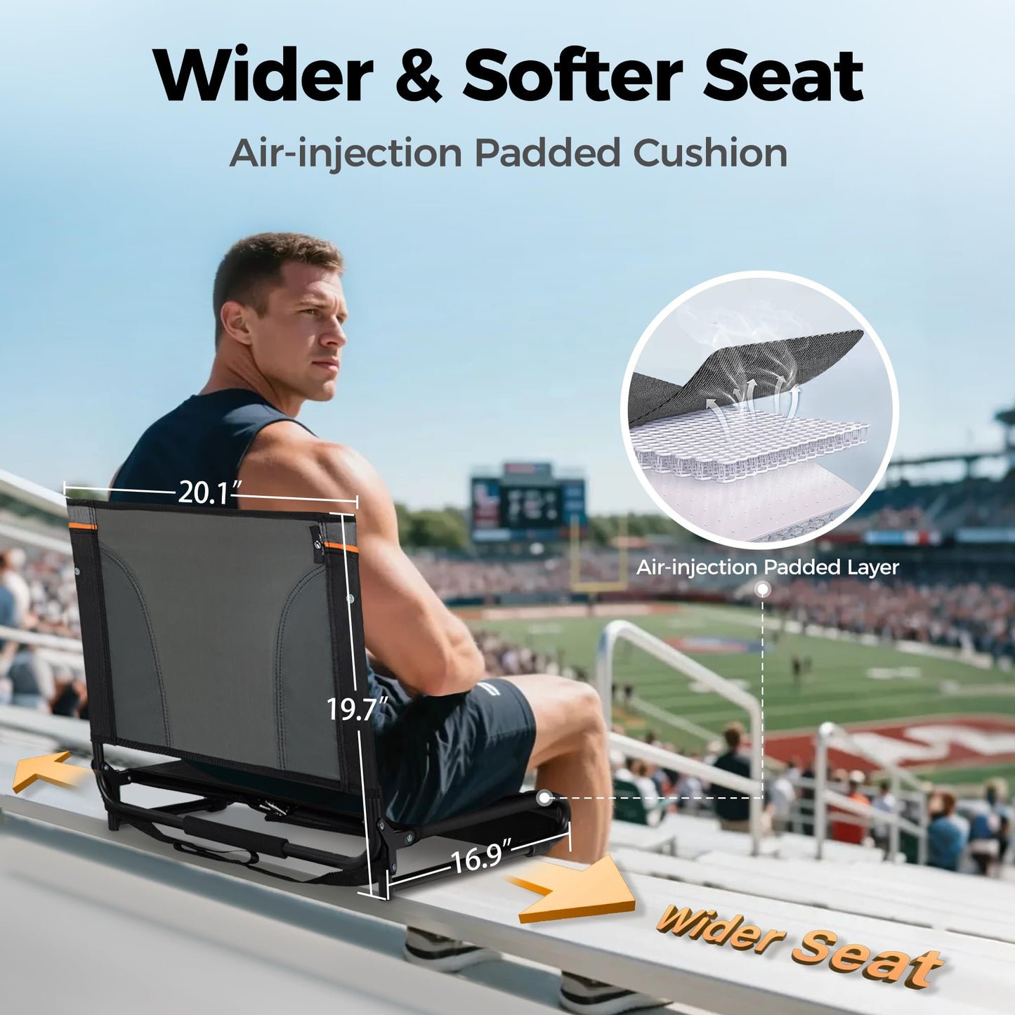 ALPHA CAMP 2PK Stadium Seats for Bleachers, Portable Wide Bleacher Seats with Backrest and High-Density Foam Padding, Stadium Chairs with Cup Holder for High School Football & Baseball
