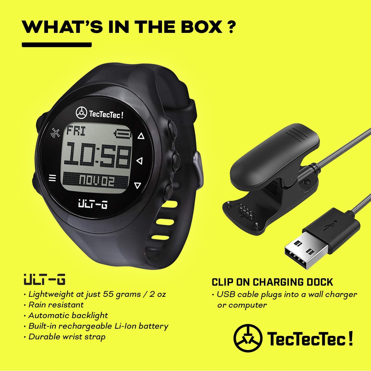 TecTecTec ULT-G Golf GPS Watch – Simple & Easy Distance Watch, No App Required on Course, Front/Back/Middle Distances, 38,000+ Courses Preloaded, Lightweight & Water-Resistant – Black