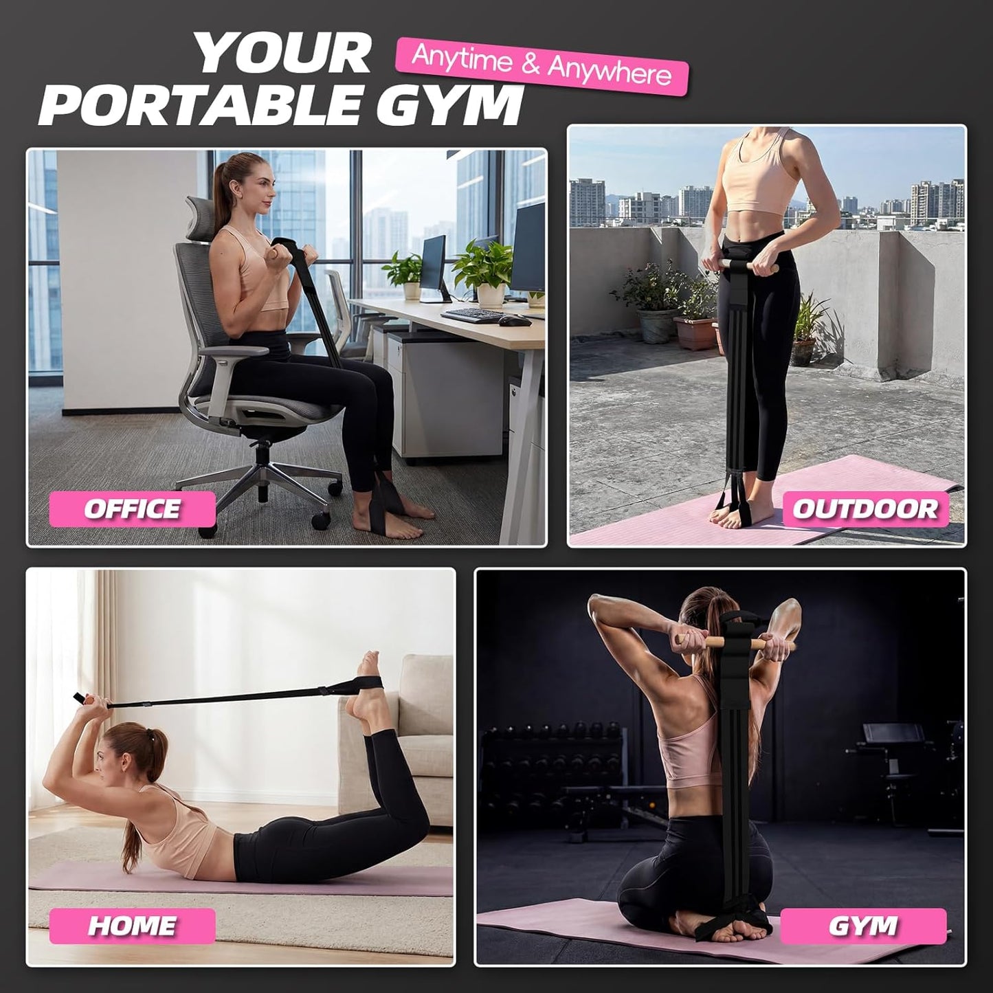Skiennix Pedal Resistance Bands - Adjustable Manual Tension with Wood Handles | Multifunctional Fitness for Abdomen, Arms, Legs