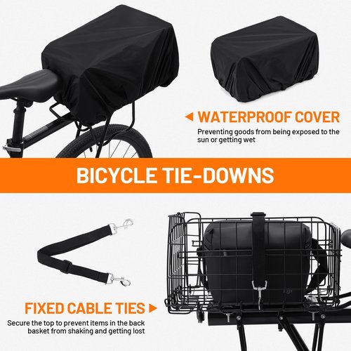 AUMENTAR Bike Basket Rear, Folding Rear Bicycle Basket with Liner Bag, Waterproof Cover & Cargo Net, 56lbs Capacity for Adult Bikes Carrying Dogs, Pets, Fruit & Grocery