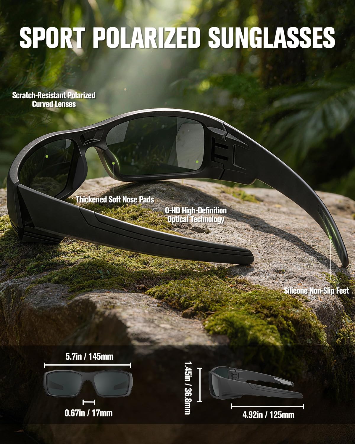QALLY Polarized Sports Sunglasses for Men Women Wrap Around Sun Glasses UV400 Protection Mens Sunglasses Cycling Fishing Golf