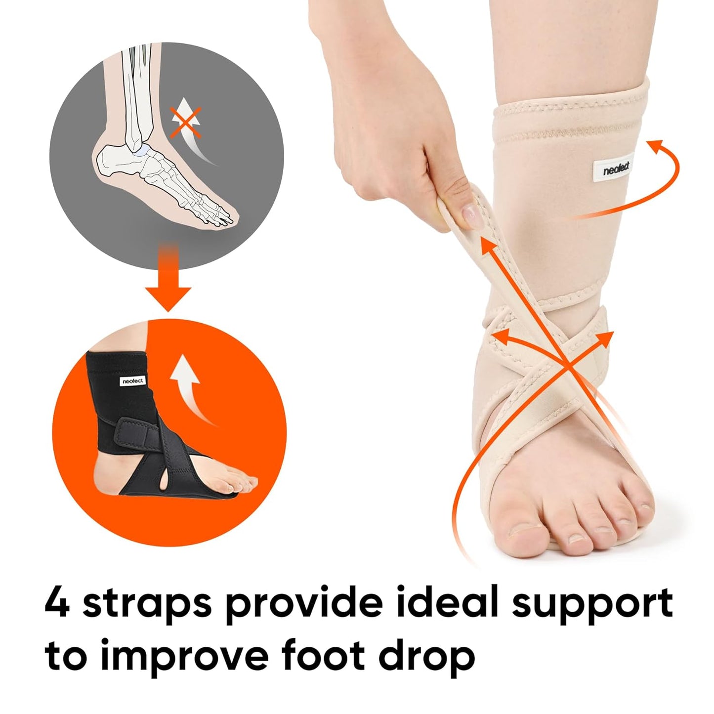 NEOFECT Drop Foot Brace - Adjustable AFO Ankle Support for Walking & Stroke Recovery | Breathable Beige (Left)