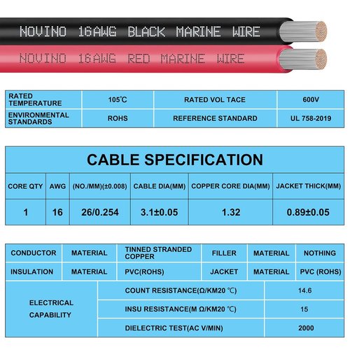 16 Gauge Marine Wire - Tinned Copper Electrical Cable for Boats & Automotive | 200FT Red & Black