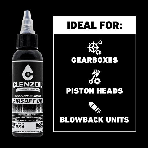 Clenzoil Airsoft & Air Gun Oil - Pure Silicone Lubrication for Air Rifles & Pistols - 2 oz Bottle & 0.5 oz Needle Oiler Combo