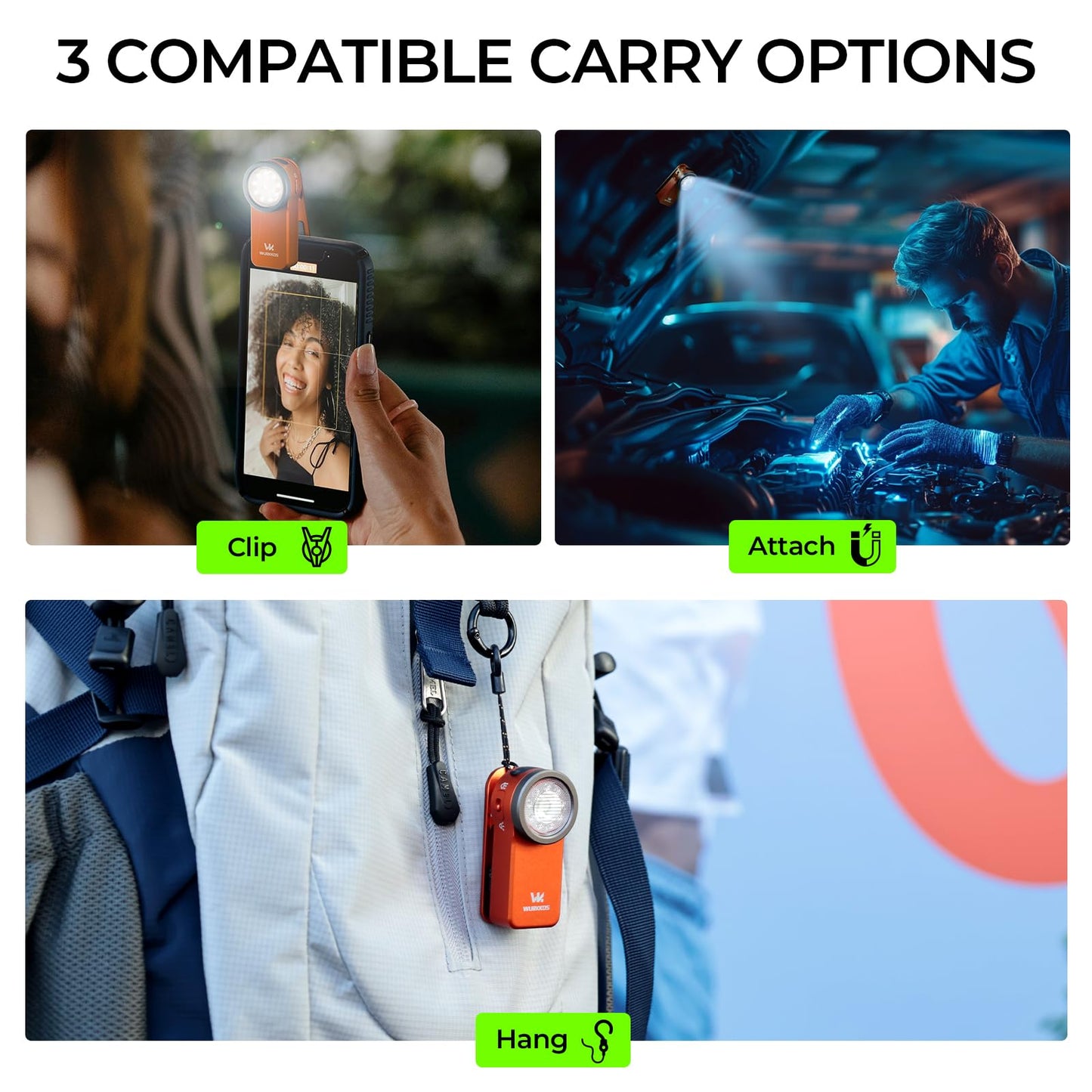 Wurkkos HD03 Rechargeable Flashlights EDC Clip-on Light, Bright 680 Lumens Pocket Flashlight, Combines Spotlight/Floodlight/RGB Light, Magnetic, IPX6 Waterproof for Cycling, Repairing (Orange)