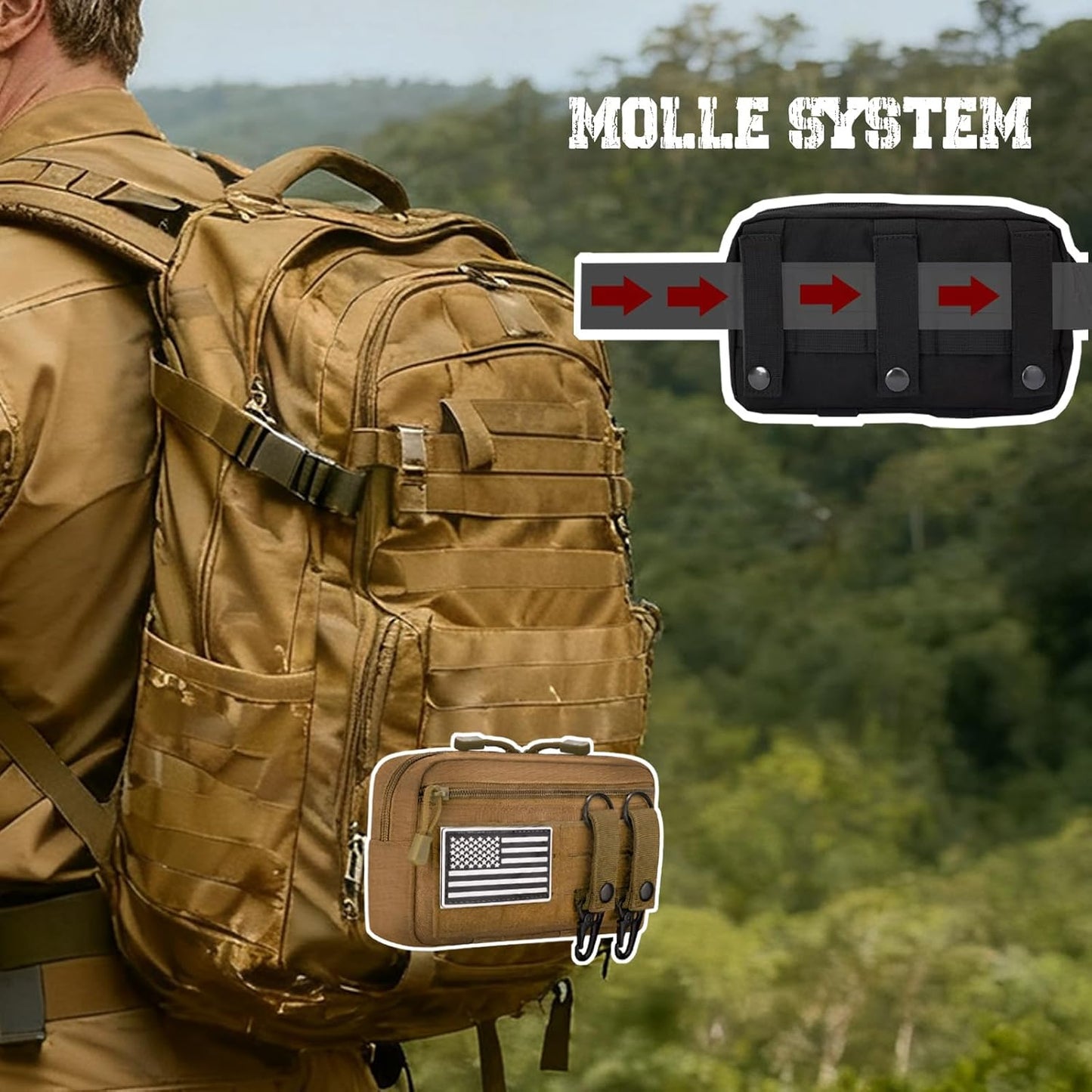 Skiennix Tactical Molle Admin Pouch - EDC Modular Design with 2 Keychains & US Flag Patch