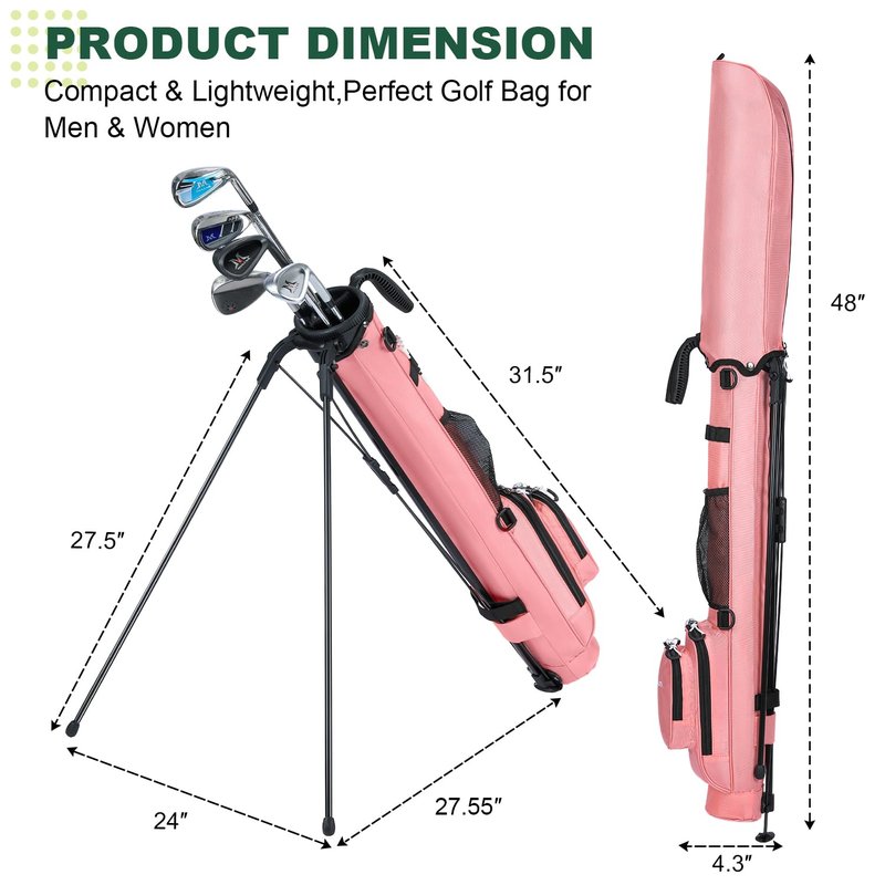MAZEL Lightweight Golf Bag for Men – Easy to Carry Golf Clubs Bag with Shoulder Strap,Pitch n Putt Golf Stand Bag for Driving Range,Par 3 and Executive Courses - Fit Up to 8 Clubs (Pink)