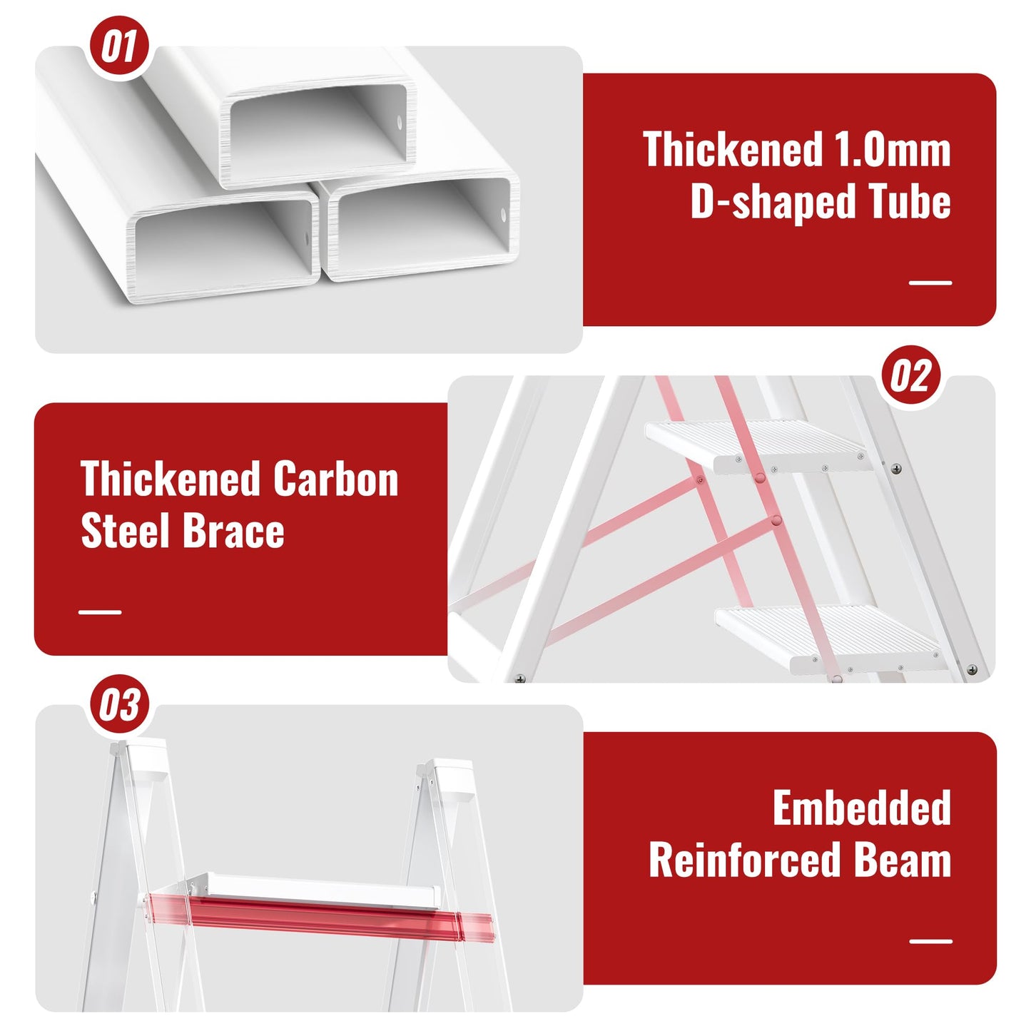 GameGem 4 Step Ladder, Aluminum Folding Step Stool with Anti-Slip Sturdy and Wide Pedal, Lightweight Portable Stepladder for Home and Kitchen Use, Cream White, 330 lbs