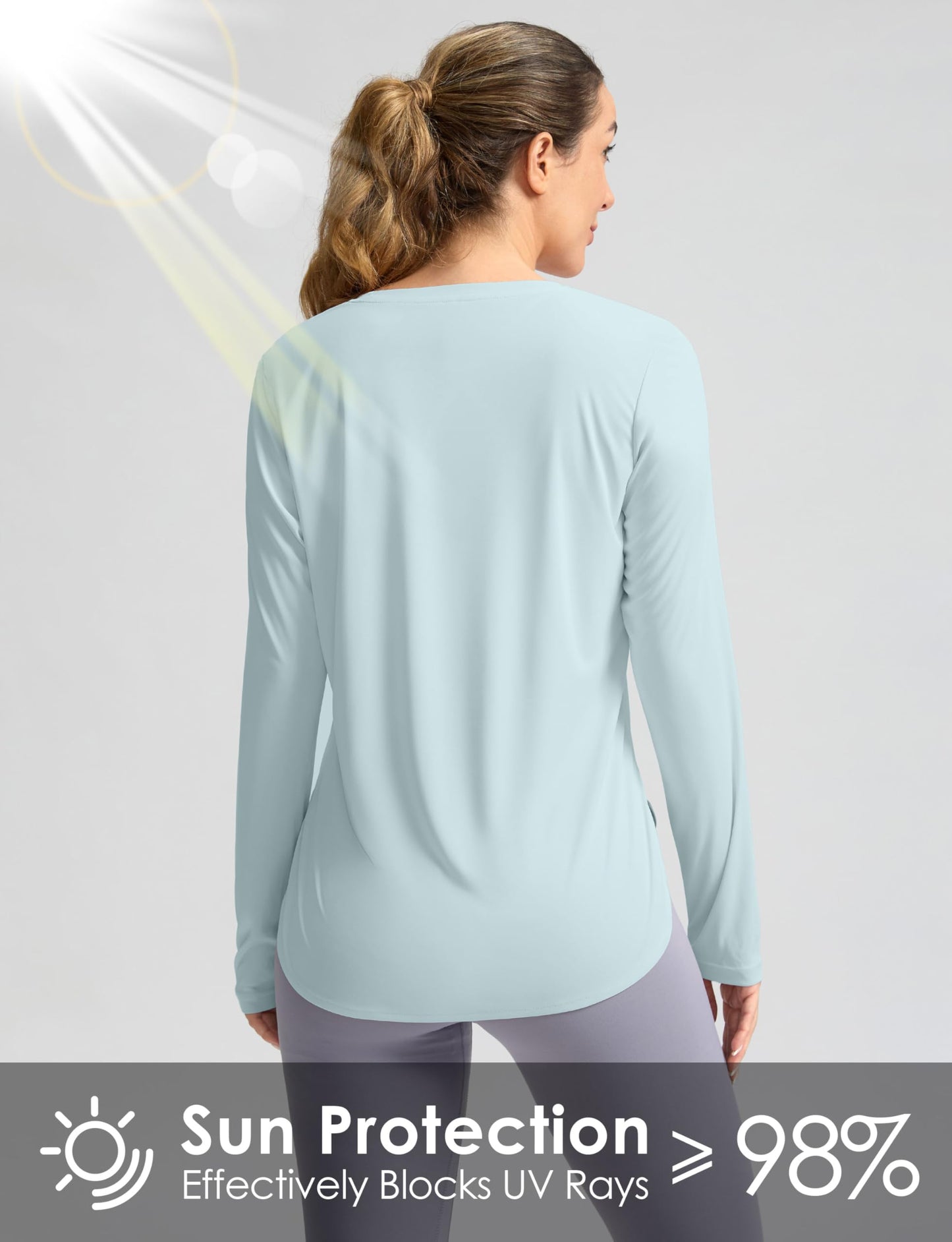 Women's Sun Shirts UPF 50+ Long Sleeve UV Protection Shirt Lightweight Quick Dry Workout Hiking Tops for Women(Light Blue,L)