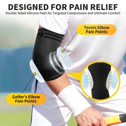 CAMBIVO 1 Pair Elbow Compression Sleeve with Removable Strap & Gel Pad for Men Women, Elbow Brace for Tendonitis and Tennis Elbow, Golfers Elbow Brace for Weightlifting, Arthritis, Workout, Joint Pain