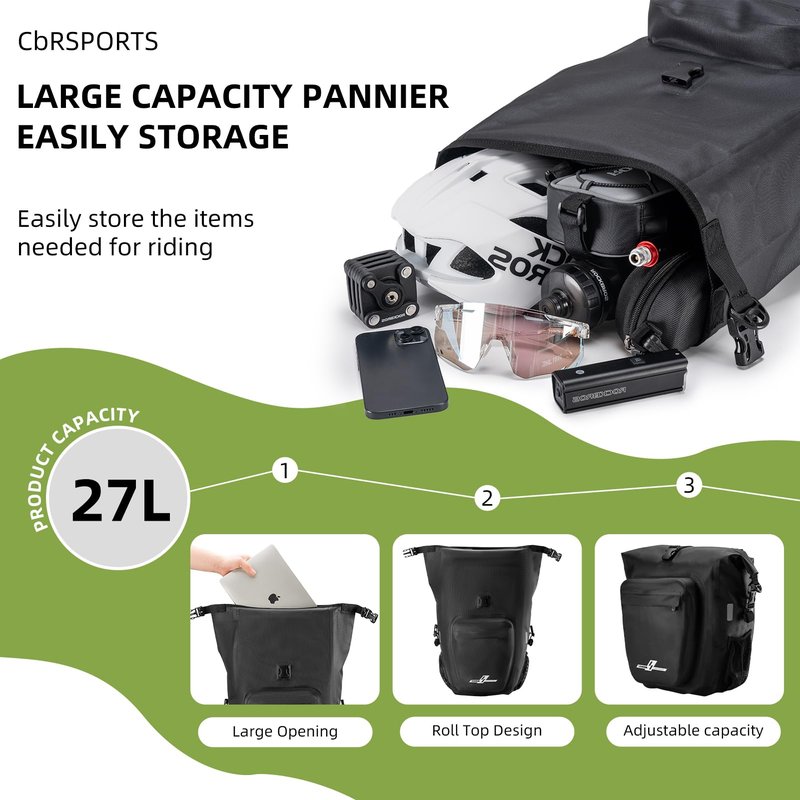 CbRSPORTS Waterproof Bike Panniers Bag 27L,Road Mountain Ride Bike Rear Bag with Shoulder Strap Bcycle Bags