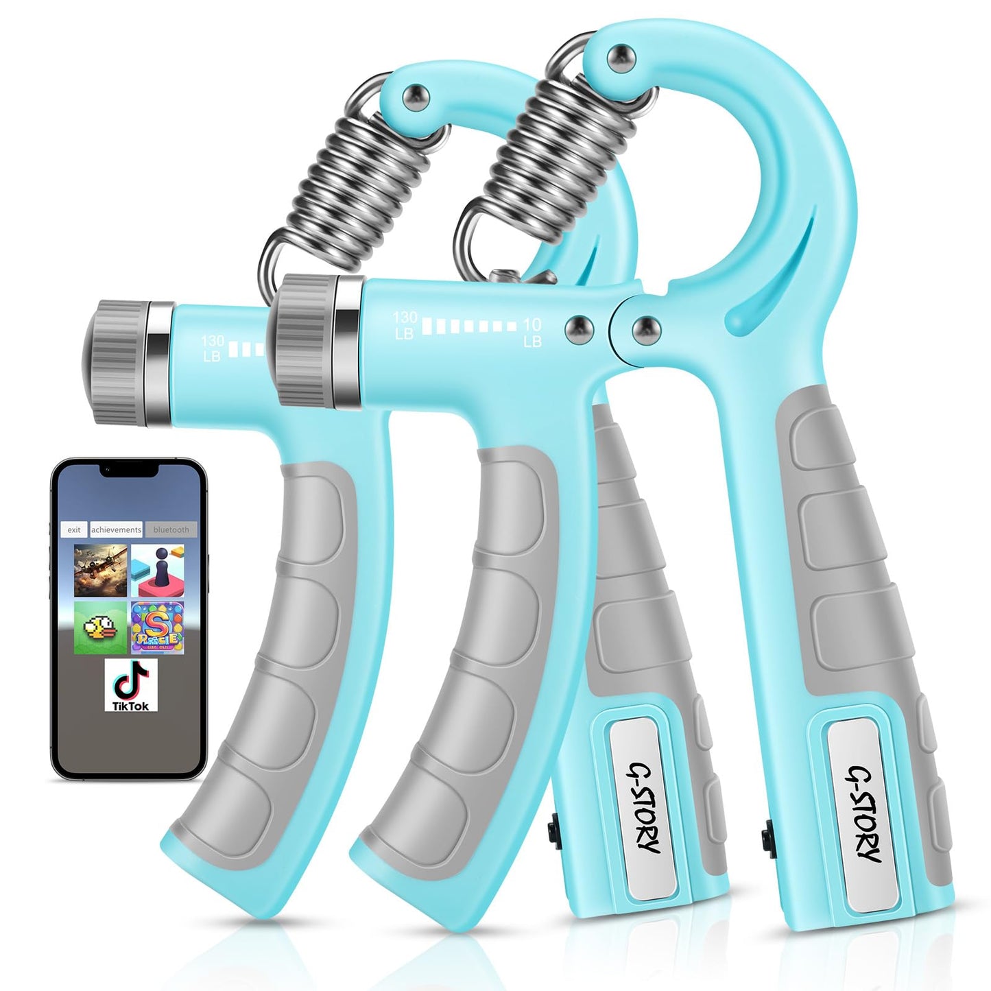 G-STORY Hand Grip Strengthener For game APP only for IOS 2 Pack Adjustable Resistance 10-130 lbs Forearm Exerciser，Grip Strength Trainer(1xBlue)