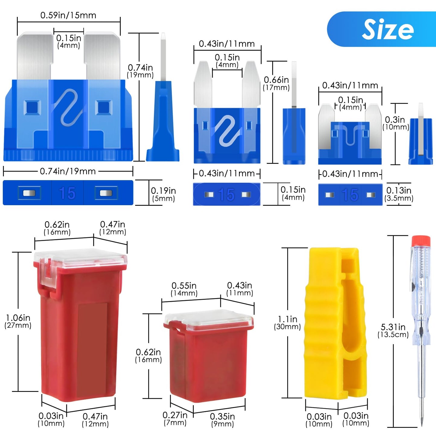 304Pcs Car Fuses Assortment Kit Include Standard & Small & Mini Size, Automotive Low and Tall/STD Profile Box Shaped Assorted Fuse with Fuses Puller for Trucks, Cars and SUV, Boat