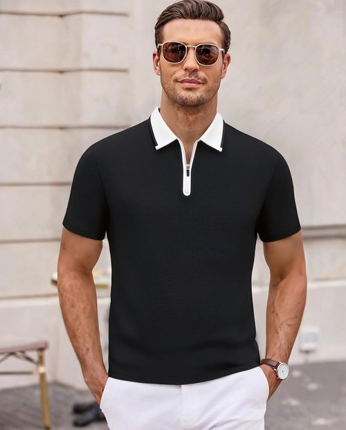 Alex Vando Men's Golf Shirt - Quick Dry Stretch Performance Zip Polo | Short Sleeve, Comfortable Fit