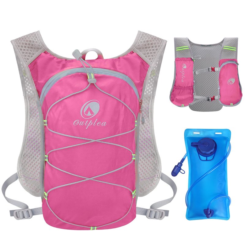 Outplea Lightweight Hydration Backpack with 2L Water Bladder, Small Water Backpacks Running Vest for Men Women, Hydropack Daypack for Hiking Cycling Running Marathon Trail Skiing, Pink