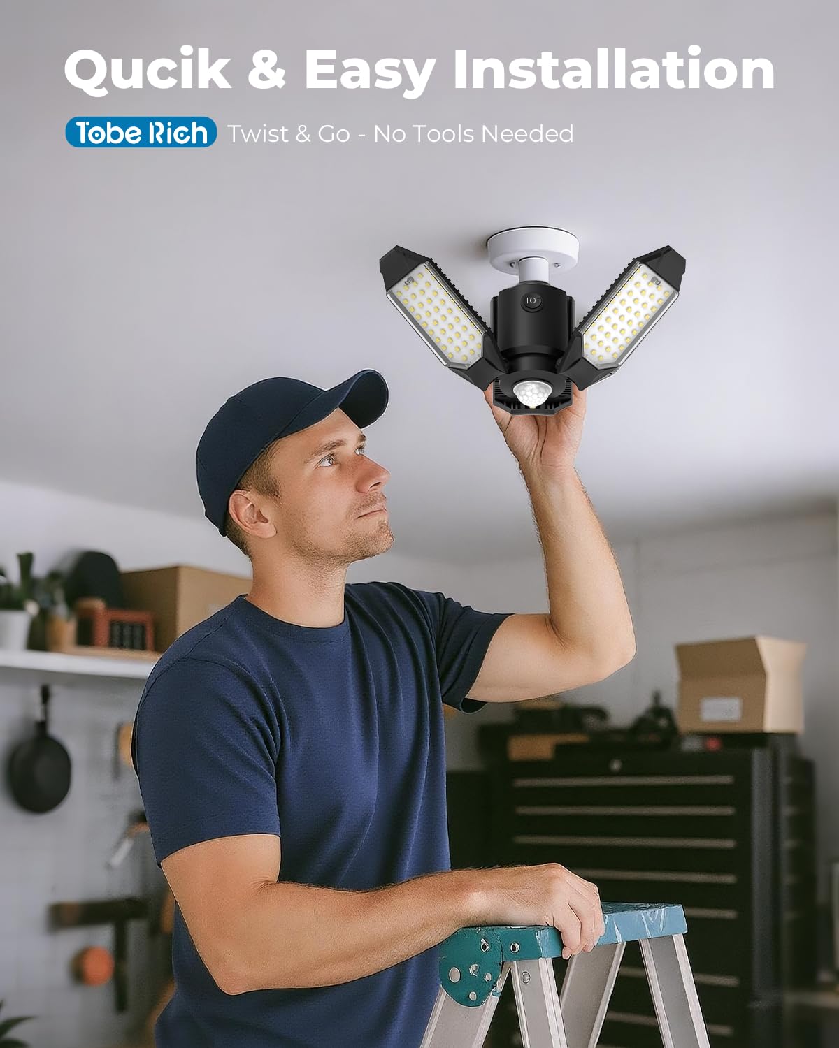 toberich Motion Sensor Garage Light, 8000LM LED Garage Lights Motion Activated, 3 Switch Modes, 6500K Indoor Motion Sensor Light Bulb for Garage, Stairway, Laundry Room, Basement (1 Pack)