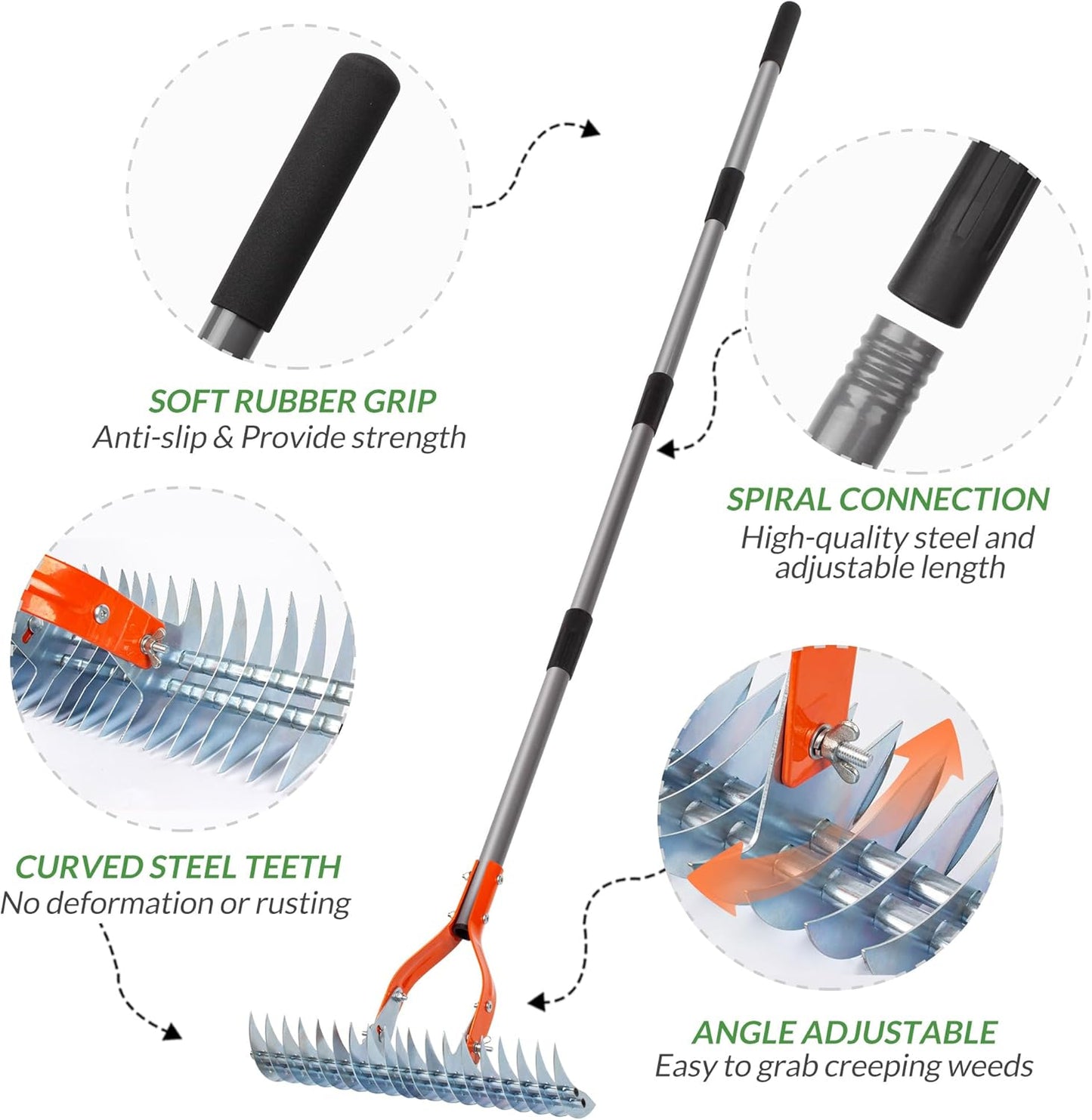 15-Inch Thatch Rake - Durable Steel Dethatcher for Lawn & Garden Care