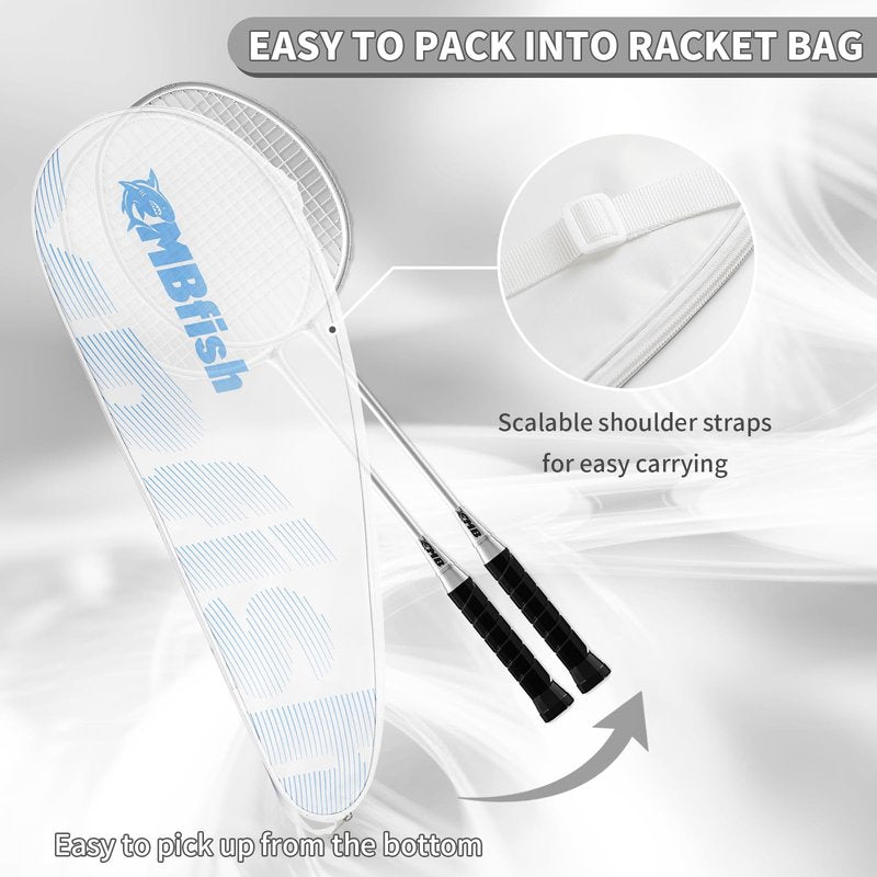 MBFISH Badminton Racket Set with 2 Carbon Fiber Rackets, 3 Shuttlecocks, 2 Replacement Racket Grip Tapes and 1 Badminton Bag - Perfect for Beginners & Outdoor Games 4U Sliver 2P