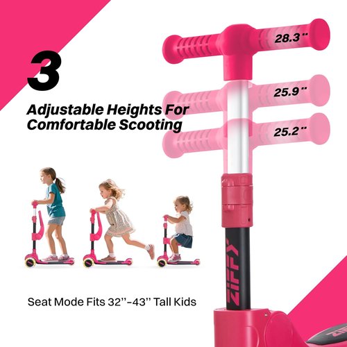 JOVA ZIFFY 2-in-1 Toddler Scooter - Foldable Light-Up 3-Wheel Design for Kids 3-12, Adjustable Height