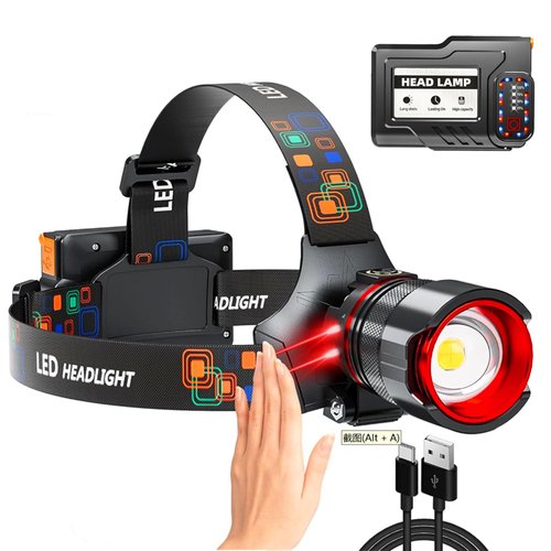 Headlamp 5000 LUMENS LED Rechargeable Head Lamps, Zoomable Headlight with 5 Modes & IPX7 Waterproof, 120° Adjustable Head Lights for Forehead for Outdoor, Camping, Hard Hat, Hunting,Fathers Day Gift