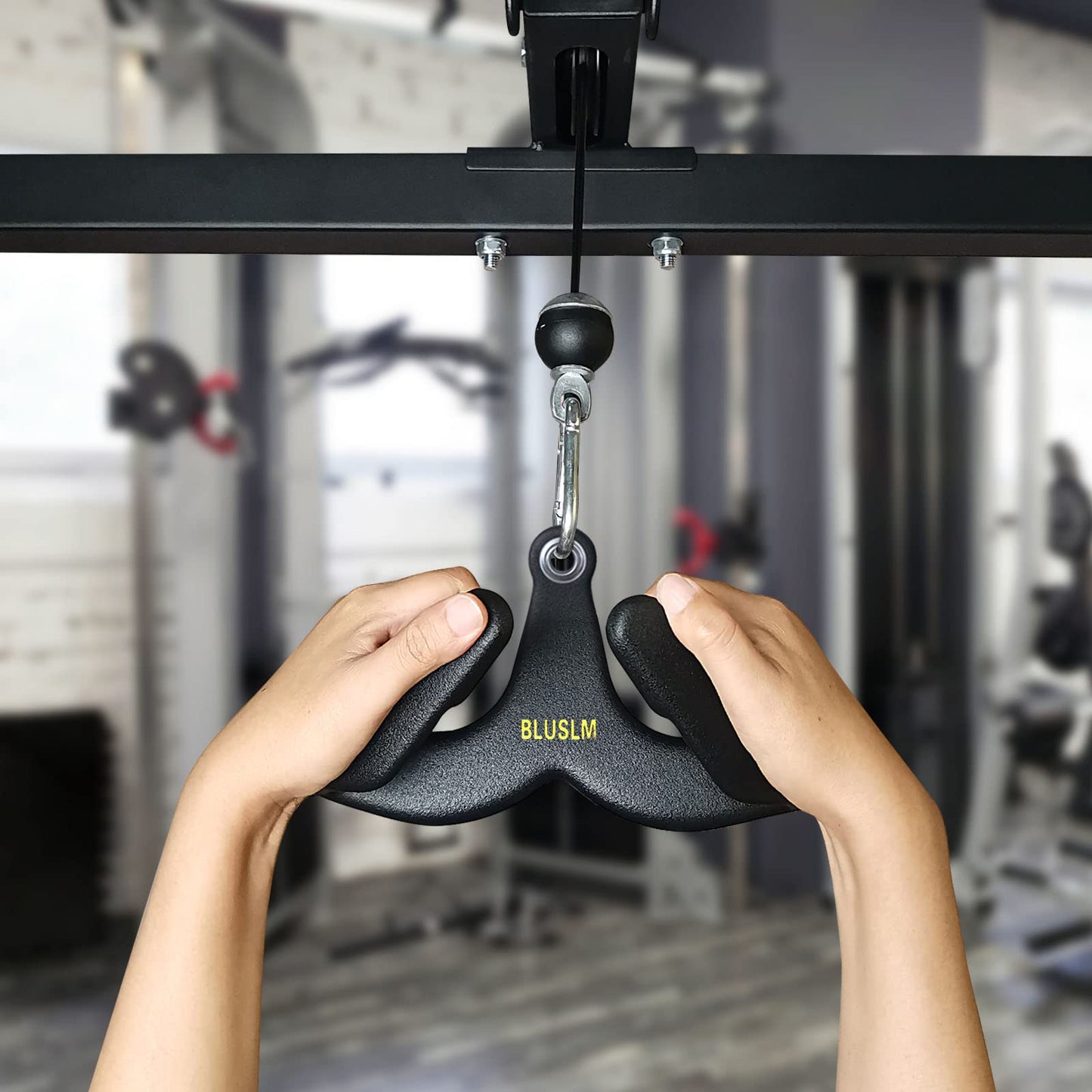 BLUSLM LAT Pull Down Bar for Cable Machine, LAT Pulldown Attachments T-bar V-bar Cable Attachment for Gym, Back Tricep Strength Training Handle