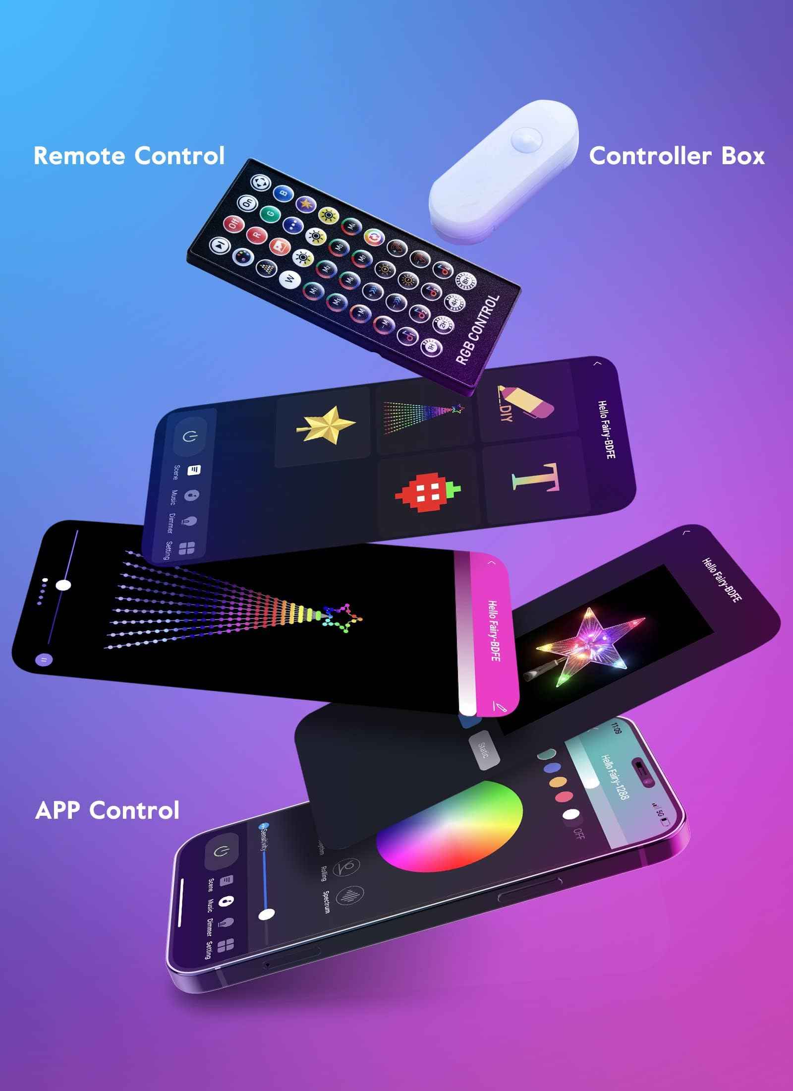 Outdoor Christmas Star String Lights, 16.4Feet 317LED Smart RGB Waterfall Tree String Light with APP Remote Control, DIY Timer Music Sync Shooting Star Lights for Indoor Outdoor Garden Decoration