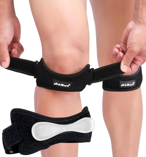 HiRui Knee Brace - Gel Pad Patella Straps for Pain Relief | Support for Running, Basketball, and More (Black)