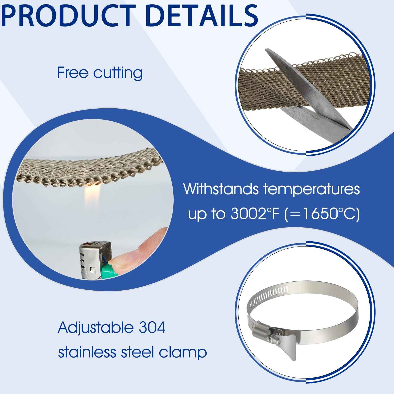 Gisafai 2 Rolls 1.97'' x 16.4' Fireproof Pipe Wrap Basalt Fiber Heat Shield Tape Heat Resistant Pipe Insulation Anti Scalding Chimney Ribbon Stove Flue Protector with Clamp for Motorcycle Exhaust