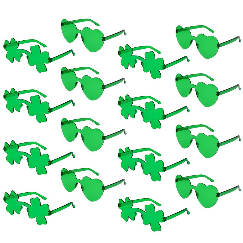 Semato 16 Pcs Shamrock Sunglasses Rimless Green Clover Irish Glasses St Patricks Day Accessories Party Favors