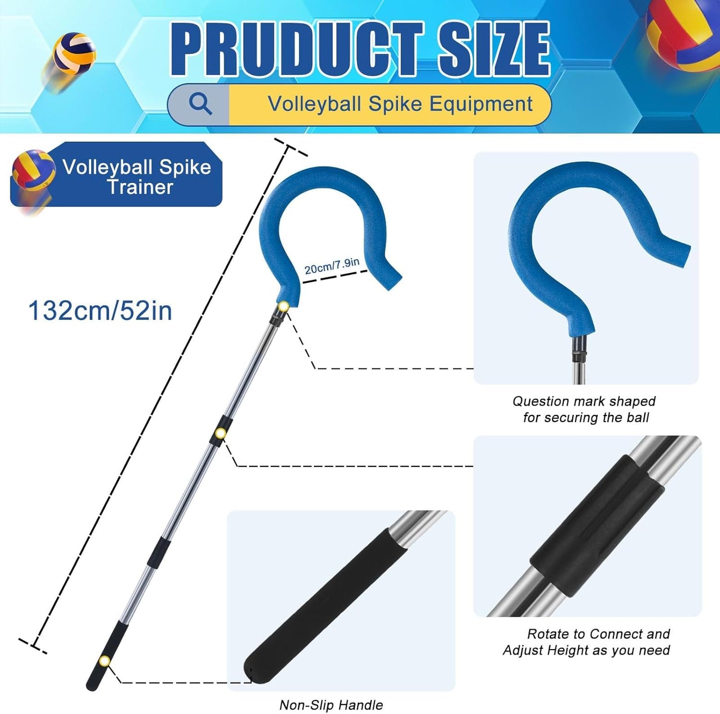 Skiennix Adjustable Volleyball Spike Trainer - Portable Hitting Trainer for Serving & Spiking (No Ball)