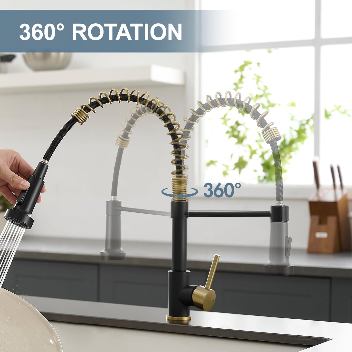 AIMADI Matte Black Kitchen Faucet,Black and Gold Kitchen Faucet with Pull Down Sprayer Commercial Single Handle Spring Sink Faucets Suitable for Farmhouses,Camper Laundry Rv Bar