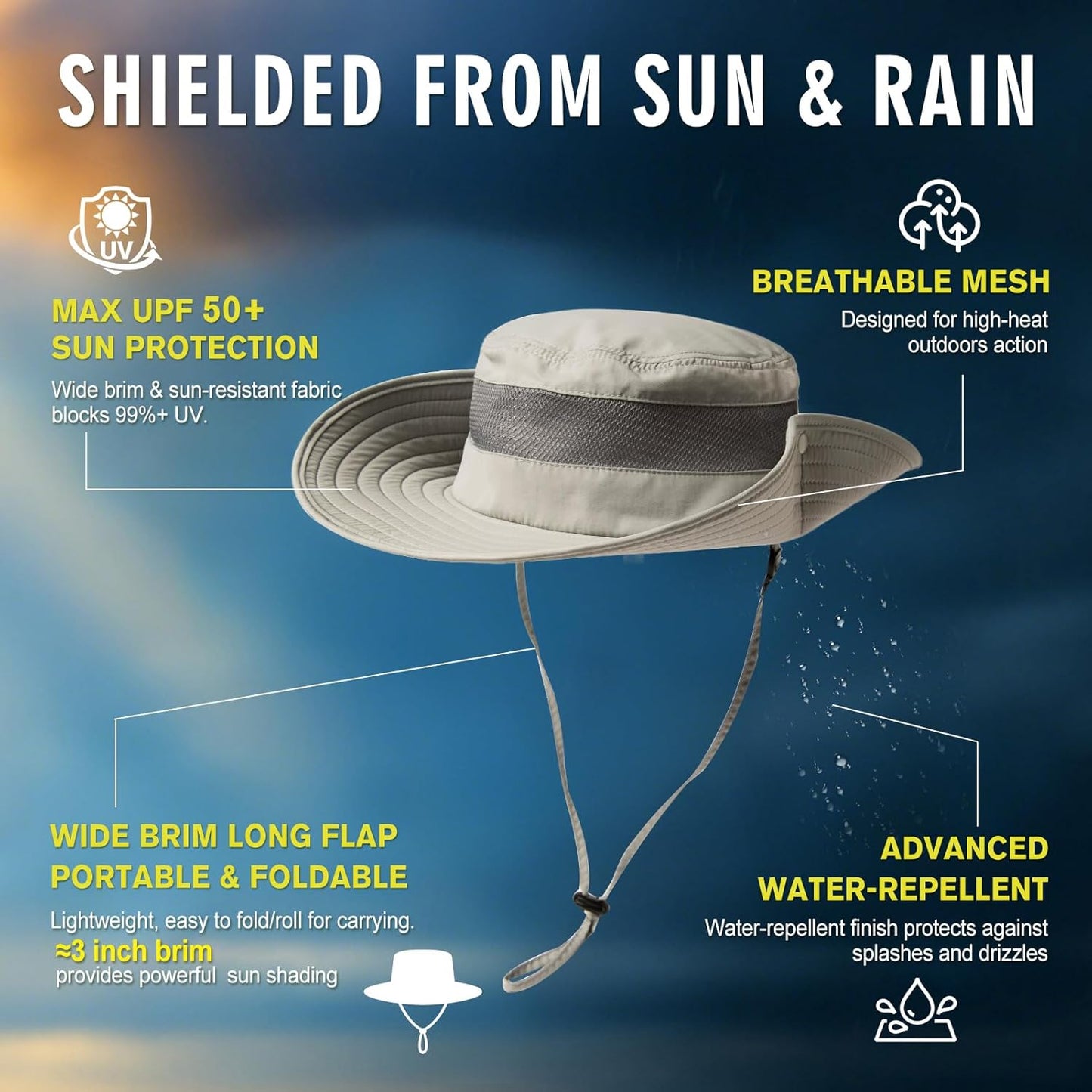 Skiennix Waterproof Golf Bucket Hat - UPF50+ Sun Protection | Oversized XL/XXL for Big Heads