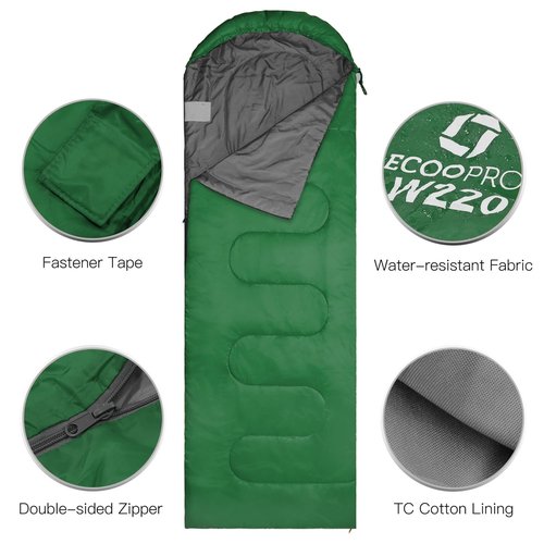 ECOOPRO Warm Weather Sleeping Bag - Portable, Waterproof, Compact Lightweight, Comfort with Compression Sack - Great for Outdoor Camping, Backpacking & Hiking-83 L x 30" W Fits Adults(Emerald Green)