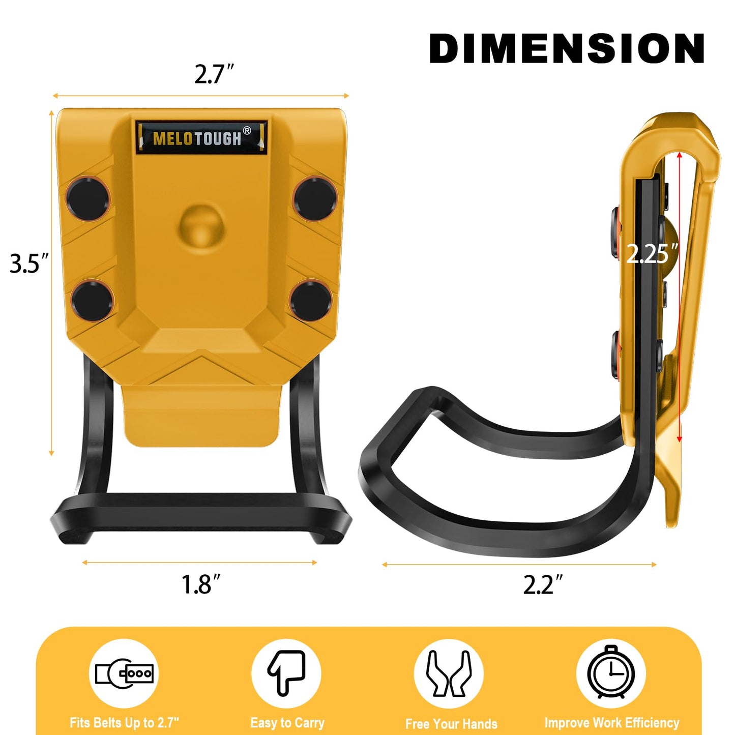 MELOTOUGH Hammer Holder for Tool Belt, Hammer Holster and Loop - Fits Up to 2.7" Belt (Yellow)